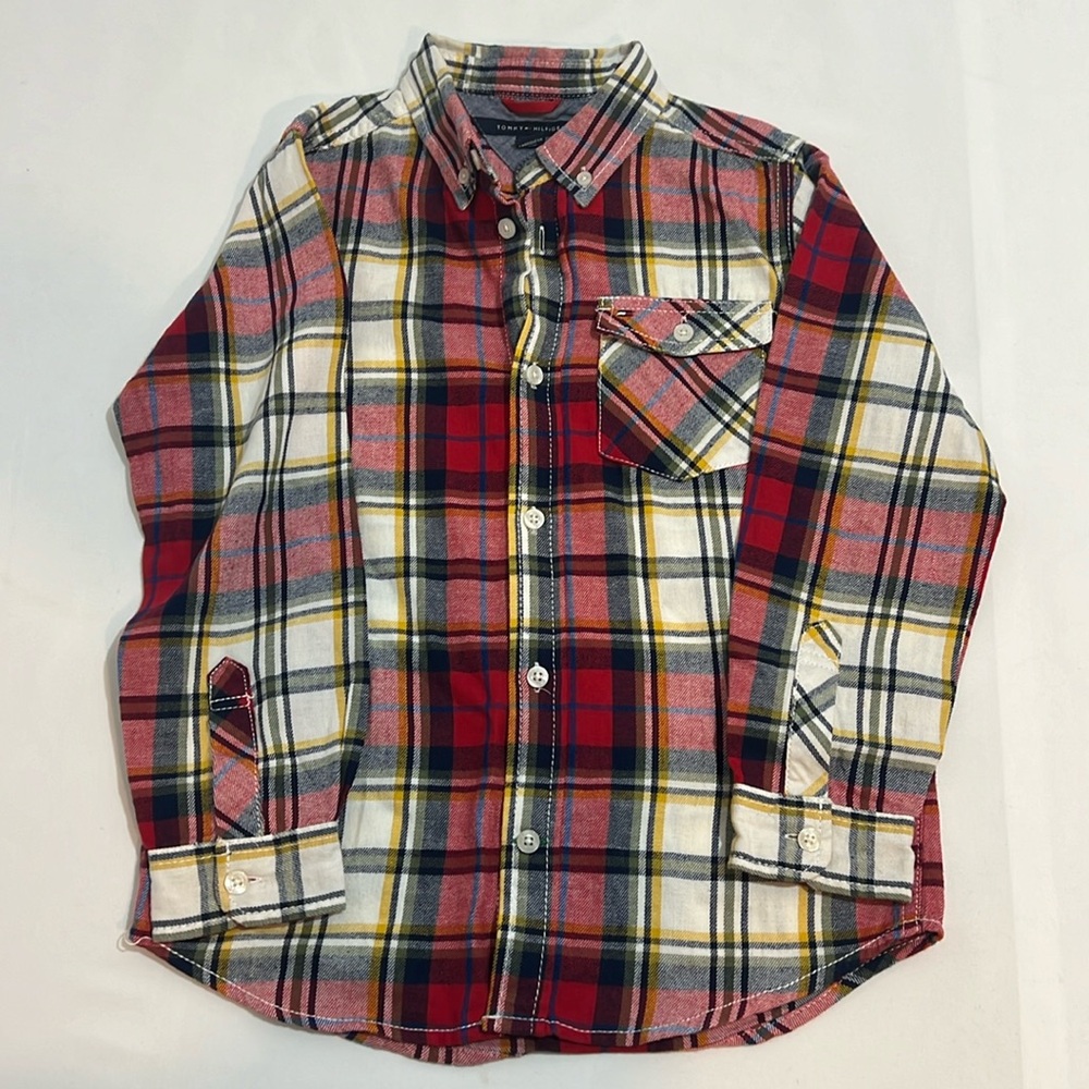 Tommy Hilfiger Kids long sleeve stretch check shirt- size 7